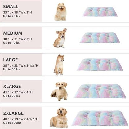 BFPETHOME Dog Beds for Large Dogs, Plush Dog Crate Bed Fluffy Cozy Kennel Pad for Sleeping &Ease Anxiety, Washable Pet Mats with Anti-Slip Bottom for Large Dogs, Rainbow