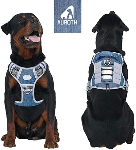 AUROTH Tactical Dog Harness for Small Medium Large Dogs No Pull Adjustable Pet Harness Reflective K9 Working Training Easy Control Pet Vest Military Service Dog Harnesses (XL, Denim Blue)