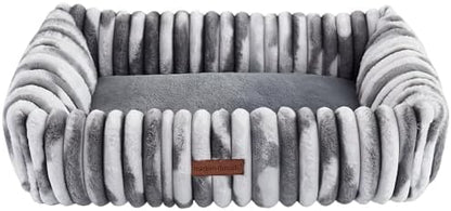 Modern Threads Ribbed Plush Two-Tone Cuddler Dog Bed, Ultra-Soft Faux Rabbit Fur, Supportive Bolstered Sides, Removable Washable Cover, Bed for Medium to Large Dogs, Silver, (34" L x 25" W x 9" Th)