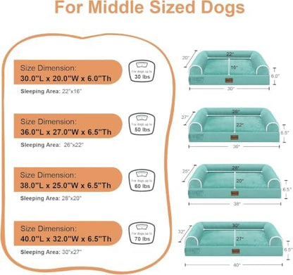 NANUYA Orthopedic Dog Bed for Medium Dogs, 30 x 20 Inch, Aqua Blue