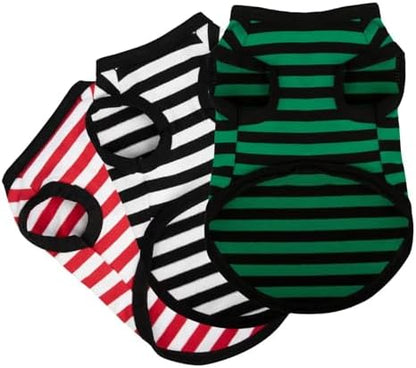 Paiaite 3 Pieces Dog Striped Shirt Red Green Black Color Cotton Sleeveless Puppy Pet Shirts Breathable Apparel Tank Top Colorful Puppy Sweatshirt Clothes for Small Medium Dogs Large