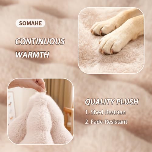SOMAHE Plush Dog Bed Mat, Raised Pillow, 35 x 27 Inch, White