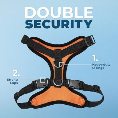 Best Pet Supplies Voyager Step-in Lock Pet Harness w Reflective Pet Leash Combo Set with Neoprene Handle 5ft - Supports Small, Medium and Large Breed Puppies/Cats - Orange/Black Trim Set, XL