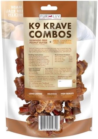 Pur Luv K9 Kraves Rawhide Free Bone Dog Treats, Peanut Butter Flavor, Made with Real Peanut Butter and Chicken, Healthy,Easily Digestible,Long Lasting, and High Protein Dog Treat, 20 Count (Pack of 2)