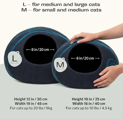 MEOWFIA Cat Cave - Merino Wool Bed for Indoor Cats (Back Aqua, Large)
