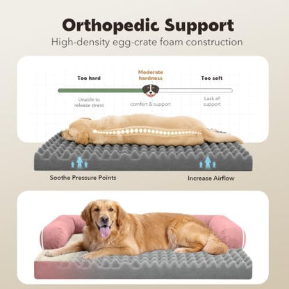 MEKIY Orthopedic Washable Dog Bed with Bolster for Medium to Large Dogs