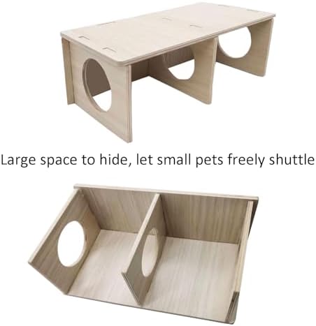 Hamiledyi Wooden Hamsters 2-Chamber Hideout-Tunnel Multi Chamber Exploring Toy Hamster Hiding Maze Tunnel Toy Platform Stuff Cage Accessories for Gerbil Rat Mice