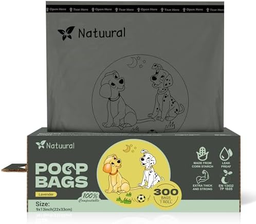 Compostable Dog Poop Bags-300 Bags 1Rolls, (Lavender Scented)