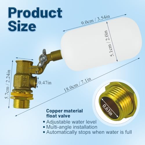 2 Pack Float Ball Valve, 1/2 Inch Brass Water Float Valve with Adjustable Arm, Automatic Water System Filler for Livestock Water Trough, Water Tank, Fountain, Automatic Waterer Bowl Dog Horse