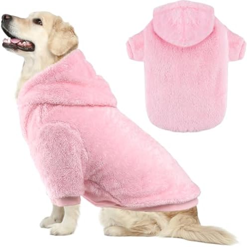 Fuzzy Dog Hoodie Sweater for Large Dogs Warm Winter Dog Clothes with Double-Sided Plush Fleece Soft Stretchy Pet Coats Hooded Sweatshirt for Medium Large Dogs