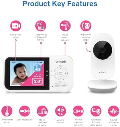VTech VM819 Baby Monitor + BC8211 Myla the Monkey Bundle - Non-WiFi Video Monitor with 19Hr Battery, 1000ft Range & Portable Soother with Night Light & Stroller Attachment