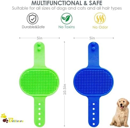 2 Pack Dog Grooming Brush, Premium Soft Silicone Pet Bath Brushes with Adjustable Handle, Shampoo Soothing Comb for Wet Dry Long Short Haired Dogs & Cats Massaging, Deshedding