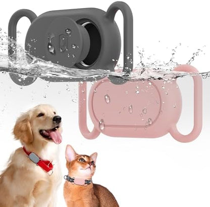 Waterproof Silicone Case Holder for Galaxy Smarttag2, 2 Pack Pet Dog Cat Collars, Anti-Lost Scratch Resistant Holder Accessory Protective Cover for Samsung Galaxy Smart tag2 (Grey/Pink)