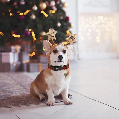 Dog Collars, Christmas Pet Collar Holiday Dog Collar Christmas Plaid Print Pet Collar Durable Collar Cute Dog Collar Soft Dog Collars Adjustable Dog Collar for X-Small Dogs