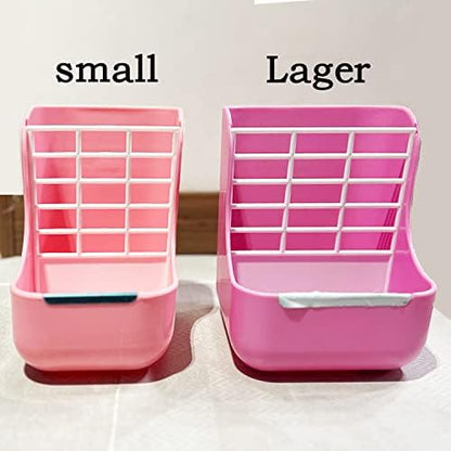 HERCOCCI Rabbit Hay Food Bin Feeder and Bunny Water Bottle Set, Hay Food Feeder Bowls Manger Rack with 500ml Hanging Water Dispenser Prevent Knock Over for Rabbit Guinea Pig Chinchilla (Large, Pink)