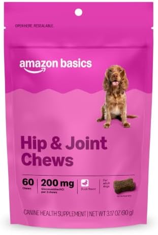 Amazon Basics Dog Hip & Joint Daily Supplement Chews with Glucosamine, MSM, and Vitamin C, Duck Flavored, 60 Count, Packaging May Vary