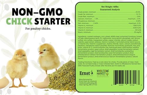 Chick Starter Feed - Non-GMO Chick Food Starter with Omega 3 and Natural, Herbal Ingredients - Chicken Feed for Growing Healthy Chicks with High-Protein 22% and Probiotics - 40 Lb