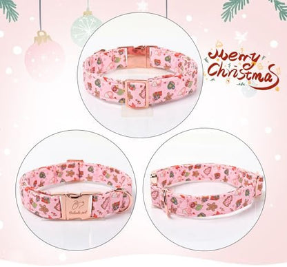 Christmas Dog Collar for Large Dogs - Cute Pink Christmas Collars for Dogs, Sweet Festive Winter Heavy-Duty Adjustable Dog Collars with Metal Buckle XL