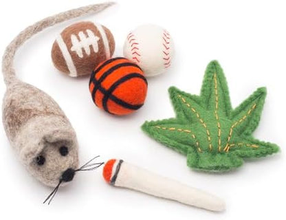 Glaciart One Felt Cat Toys Set (6pc) – Handmade Wool Catnip Toys for Indoor Cats | Eco-Friendly Natural Wool Balls, Mouse & Joint Toys | Durable Cat Enrichment Toys for Exercise & Play