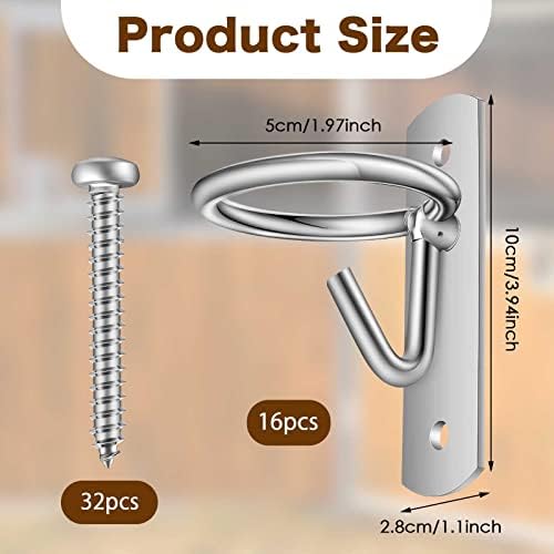 Tudomro 16 Pcs Equestrian Bucket Hook Hangers, Metal Hooks for Horse Water and Feed Buckets with 32 Screws for Stable, Barn, Farmhouse Supplies(Silver)