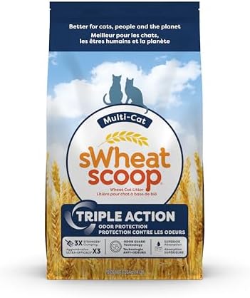 sWheat Scoop Triple Action Natural Wheat Cat Litter Odor Guard Technology, 3X Stronger Clumping, Super Absorbtion, 99.5% Dust Free Performance, 14 Pounds