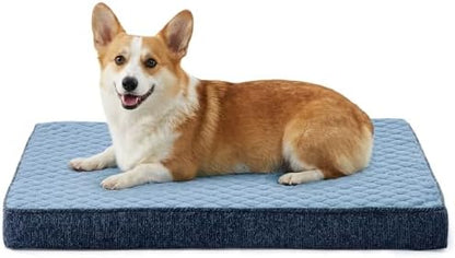 JOEJOY Orthopedic Medium Dog Bed, Washable Dog Crate Bed Medium Sized with Removable Cover, Egg Memory Foam Pet Beds, Blue, 29"x18"