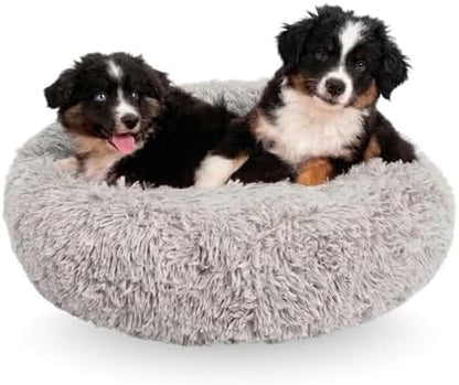 Active Pets Premium Medium Donut Dog Bed, Fits Up to 45 lbs, Machine Washable Cushion, Plush Long Pile Faux Fur Fabric, Portable Light Gray Pet Bed Furniture for Puppies Adult Canines & Cats