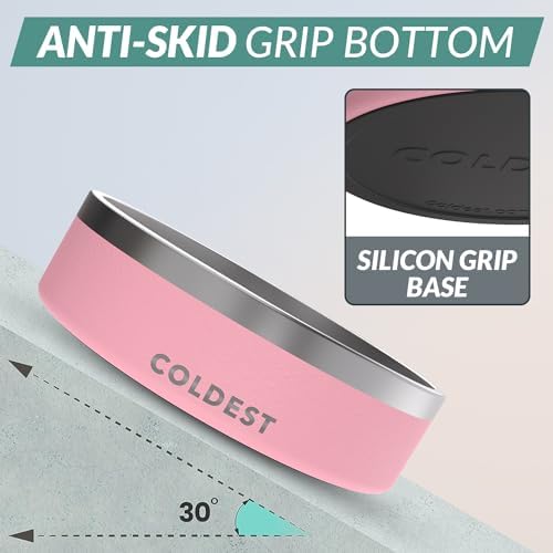 Coldest Dog Bowl - Anti Rust Metal, Non Slip, 3 Layers Insulated Stainless Steel Dog Bowls - Spill Proof & Heavy Duty - Water Bowl for Dogs, Cats & Pets, Dish Washer Safe (42 oz,Cotton Candy Pink)