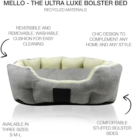 Pet Passion Mello-The Ultra Luxe Bolster Dog Bed with Removable Washable Pillow for All Pet Breeds, Ivory Tweed, Small
