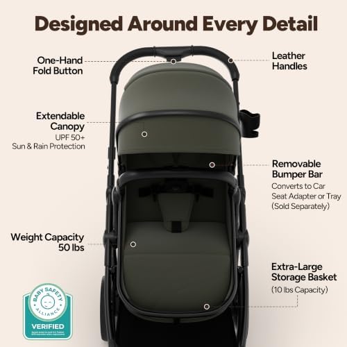 Mompush Wiz 2-in-1 Bassinet Stroller with Snack Tray, Reversible Seat