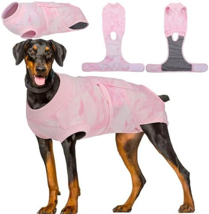 Kuoser Dog Surgery Recovery Suit, Anti Licking Surgical Suit for Dogs Male Neuter, Soft Dog Surgery Suit Female Spay Subsititute E-Collar Cone, Doggie Body Suits After Surgery Pink Tie Dye 2XL