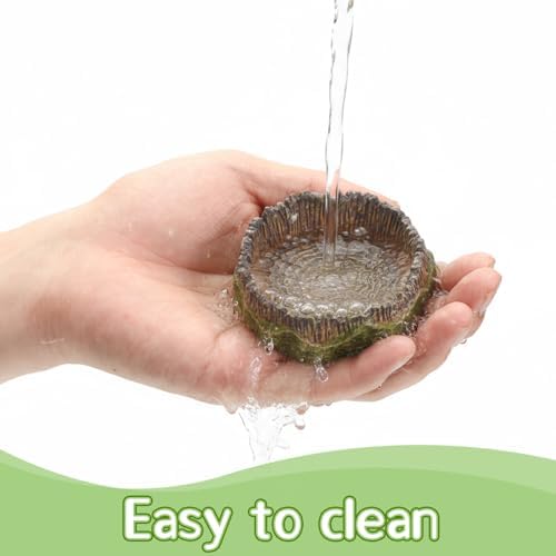 Small Reptile Food Dish, 2 PCS Reptile Water Dish Food Bowl Reptiles Feeding Foods Resin Terrarium Bowl for Bearded Dragon Gecko Frog Snake Chameleon Tortoise