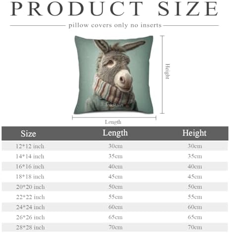 InkRain Winter Animal Cute Donkey Pillow Cover 26x26 Inch Set of 2 Home Decor Decorative Cotton Linen Illustration Pillowcases for Living Room House Sofa
