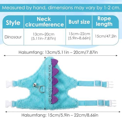Ferret Harness and Leash Set Small Animals Vest Harness with Safe Bell Dinosaur Shaped Leash Set for Baby Rabbit Guinea Pig Teacup Chihuahua Mouse and Other Small Pet (Blue)