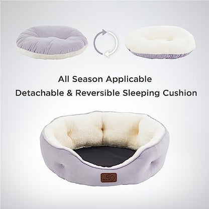Bedsure Dog Beds for Small Dogs - Round Cat Beds for Indoor Cats, Washable Pet Bed for Puppy and Kitten with Slip-Resistant Bottom, 25 Inches, Misty Lilac