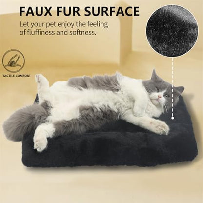Tiny Dog Bed 18 x 12 for Extra Small Dogs and Cats Fit Crate or Cage 18 Inch,Ultra Soft Cat Warmer Mat for Feral and Indoor Cats,Fluffy Comfy Kennel Pad Anti-Slip & Washable Pet Sleeping Mat,Black XXS