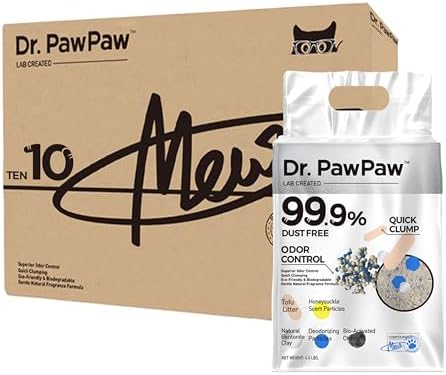 Tofu Cat Litter 45 Lbs, Dr. PawPaw Clumping Cat Litter, Honeysuckle Scent, Dust-Free Keep Kitty Tidy, Superior Odor Control Keep Step Fresh