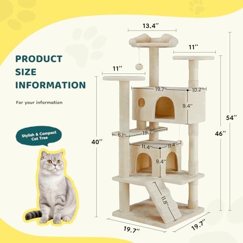 54 Inch Cat Tree Tower with Sisal Scratching Post