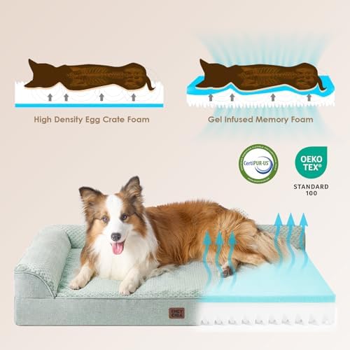 EHEYCIGA Extra Large Dog Bed Othorpedic, Memory Foam XL Dog Bed with Washable Removable Cover, Waterproof Pet Sofa Couch XLarge Size Dogs with Nonskid Bottom, 44x32x6.5, Greyish Green