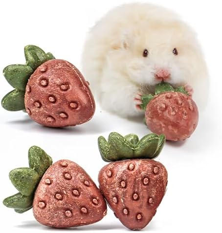 TEEWY Guinea Pig Toys, 4PCS Strawberry Shaped Hamster Toys, Natural Guinea Pig Chew Toys for Teeth Grinding, Hamster Enrichment Toys for Hamster, Gerbil, Chinchilla, Rat