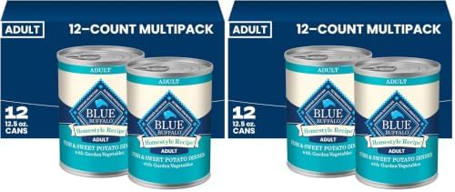 Blue Buffalo Homestyle Recipe Adult Wet Dog Food,Made with Natural Ingredients,Fish & Sweet Potato Dinner with Garden Vegetables,12.5-oz can,(Pack of 24)