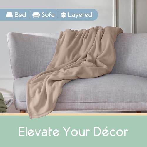 Full/Queen Size Microfleece Blanket | Fleece Bed Blanket | All-Season Comfort | Supersoft Lightweight | Plush Throw Blanket for Bed Couch or Sofa | Pet-Friendly | Nutmeg