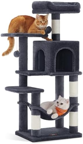 Feandrea Cat Tree, 44.1-Inch Cat Tower, Multi-Level Condo, Smoky Gray