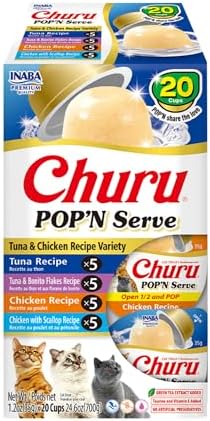 INABA Churu Pop'n Serve Lickable Cat Treats, Tuna Chicken Variety, 20ct