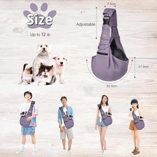 CUBY Adjustable Dog Cat Sling Carrier with Padded Hard Bottom Pet Carrier Sling Soft Carrying Puppy Bag for Small Dogs Cats Outdoor Travel(Purple)