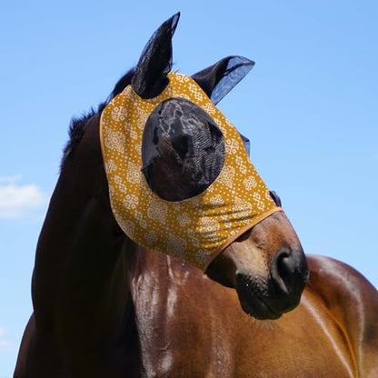 Harrison Howard Super Comfort Stretchy Fitting Horse Fly Mask with UV Protection Soft on Skin with Breathability Floral Retro Pony