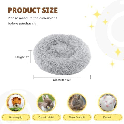 Guinea Pig Bed Soft Washable Donut-Shaped Burrowing Pet Bed for Dwarf Rabbits, Hedgehogs, Chinchillas, Ferrets, Rats Small Animal Mat for Snuggling and Playtime - Light Grey