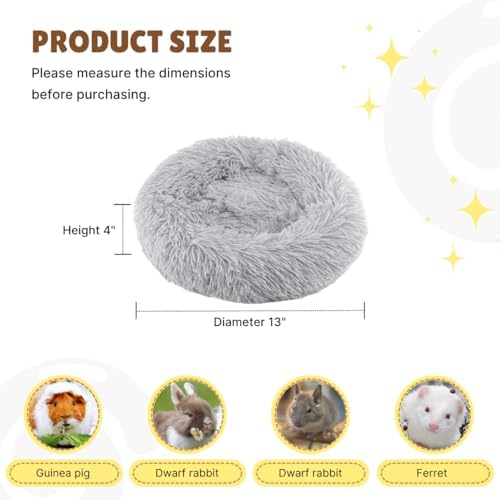 Guinea Pig Bed Soft Washable Donut-Shaped Burrowing Pet Bed for Dwarf Rabbits, Hedgehogs, Chinchillas, Ferrets, Rats Small Animal Mat for Snuggling and Playtime - Light Grey