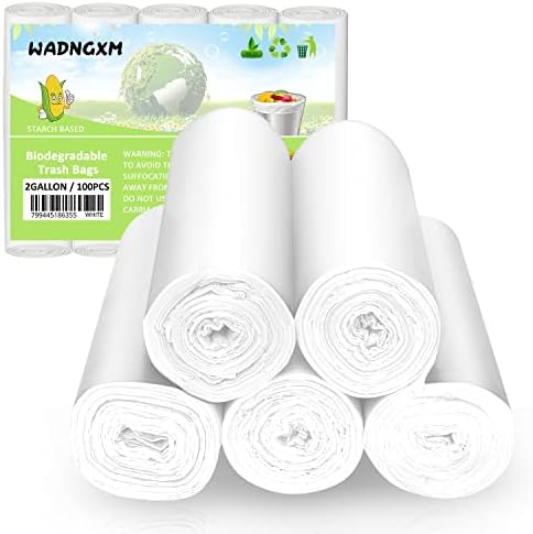 Biodegradable 2 Gallon Trash Bags, 100 Count, White
