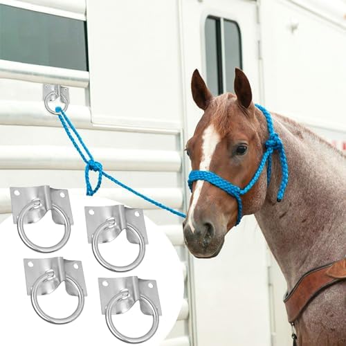 4PCS Cross Tie Ring for Horse, Block Tie Ring for Horse Stall/Stable with Screws,Wall Mount Horse Tie Ring, Tie Down Horse Barn Supplies